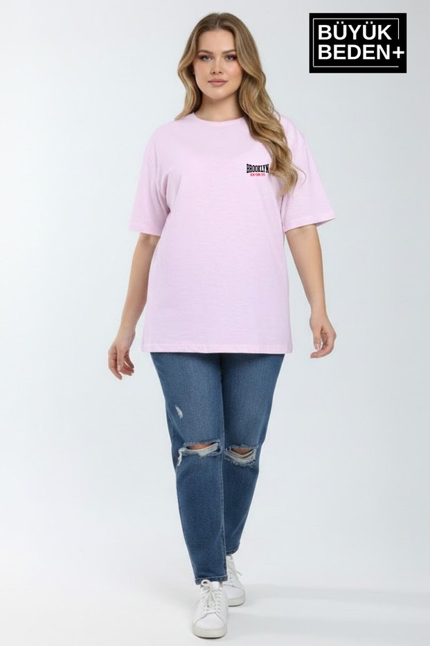Süperlife Women's Large Size Brooklyn 1970 Printed 3Xl-6Xl Crew Neck T-Shirt Spr25Btsk510-3