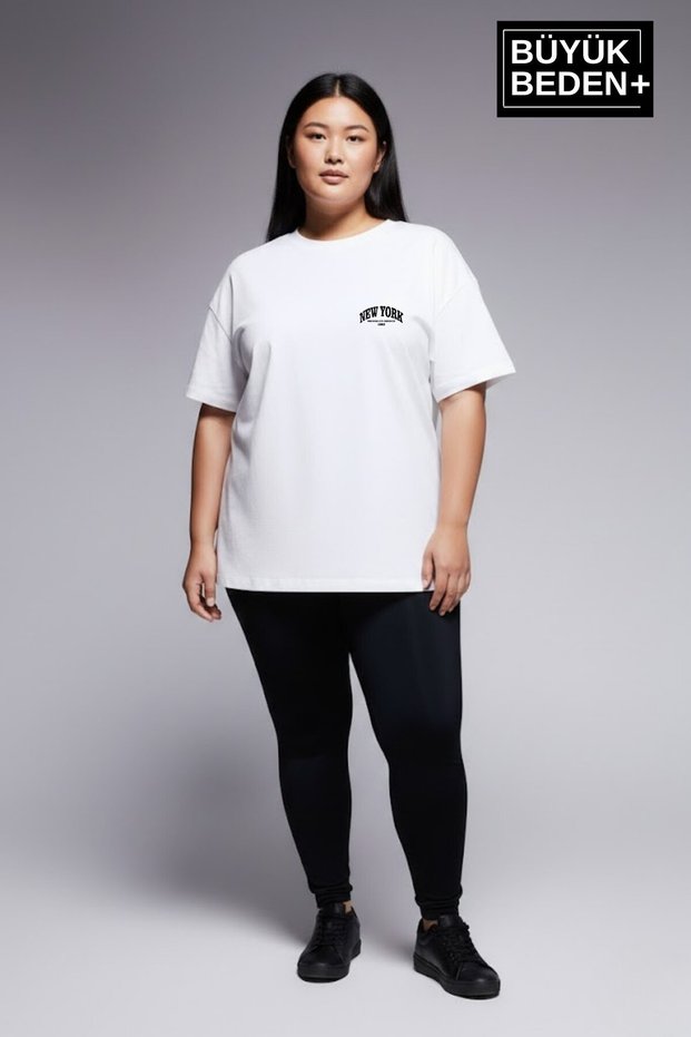 Süperlife Women's Large Size New York Printed 3Xl-6Xl Crew Neck T-Shirt Spr25Btsk510-05