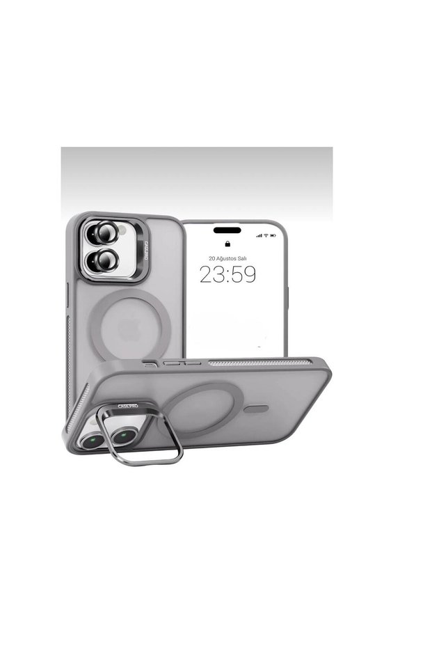 iPhone 16 Plus Compatible Magsafe Lens Protection Case + Phone Back Cover with Metal Stand Feature