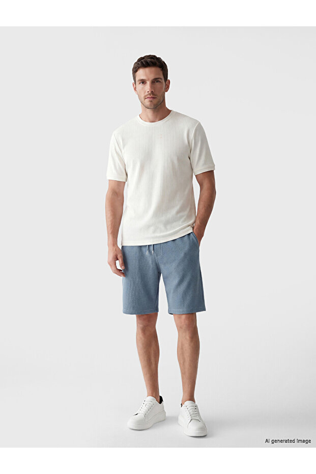 Blue Regular Fit Men's Shorts with Elastic Waist