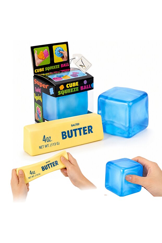 Cube & Butter Squeeze Squishy Fidget Toy (Pack of 2) for Kids & Adults Slow Rising Stress Relief