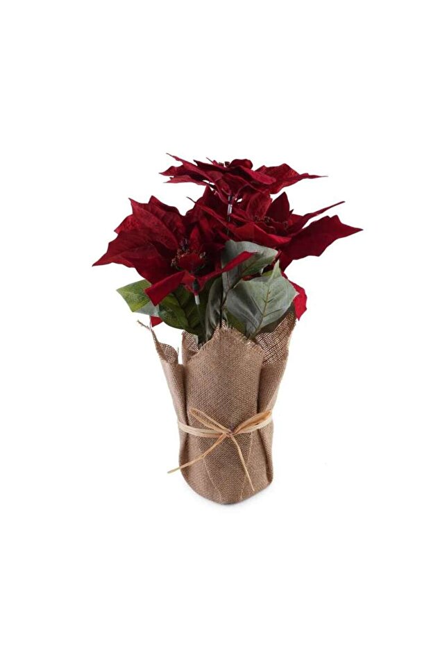 Artificial Euphorbia Pulcherrima In Brown Flax Bag 36.83x34.29x41.28cm - Red