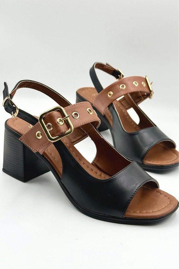 Heeled Shoes with Belt Detail Women's Sandals Black