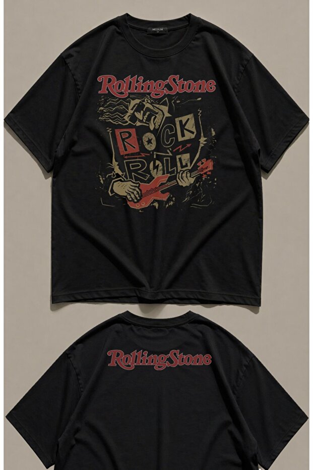 Unisex Rolling Stones Rock Roll Ense Printed T-Shirt, Oversize Rock Band Themed Tshirt