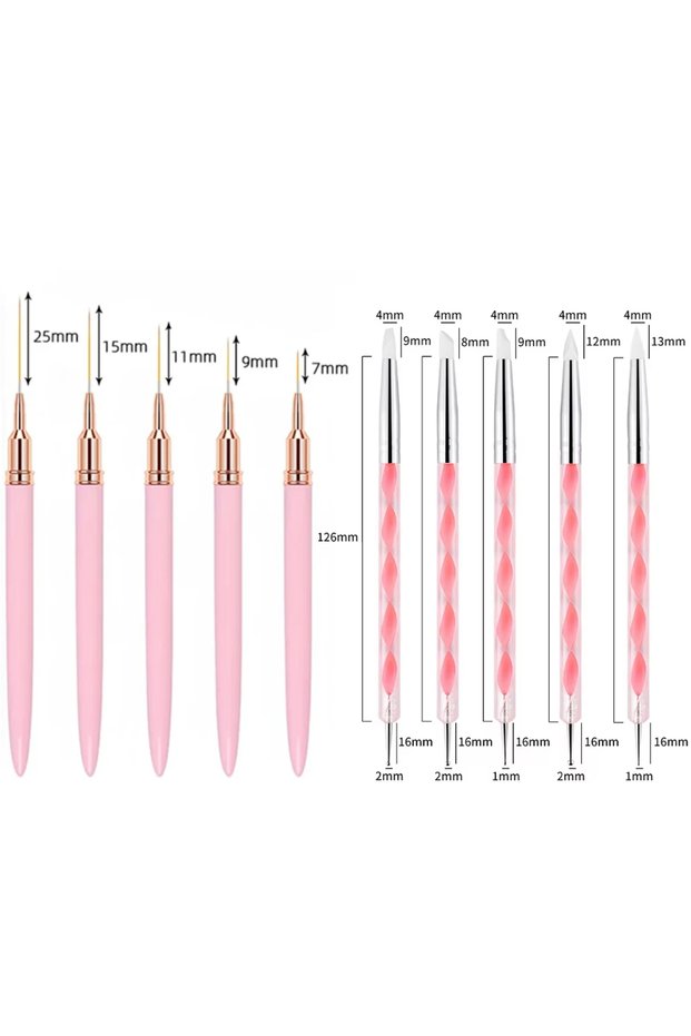 DUTRIEUX Pink 10Pcs Nail Liner Brush Set UV Gel Nail Brushes Kits Silicone Point Flower Nail Pen Fre