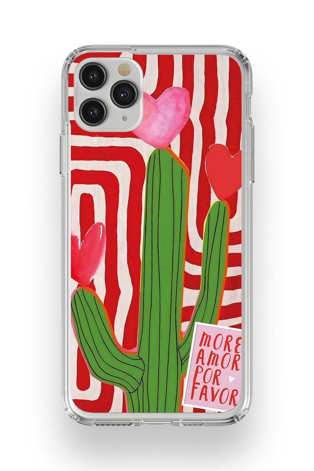 iPhone 11 Pro Max Compatible Cactus Patterned Transparent Phone Case
