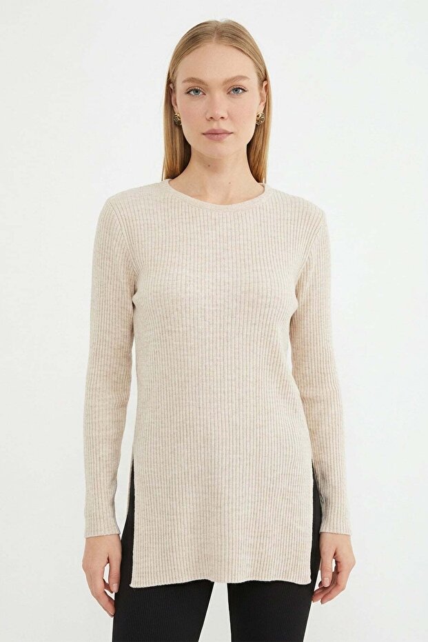 Corded Crew Neck Knitwear Sweater