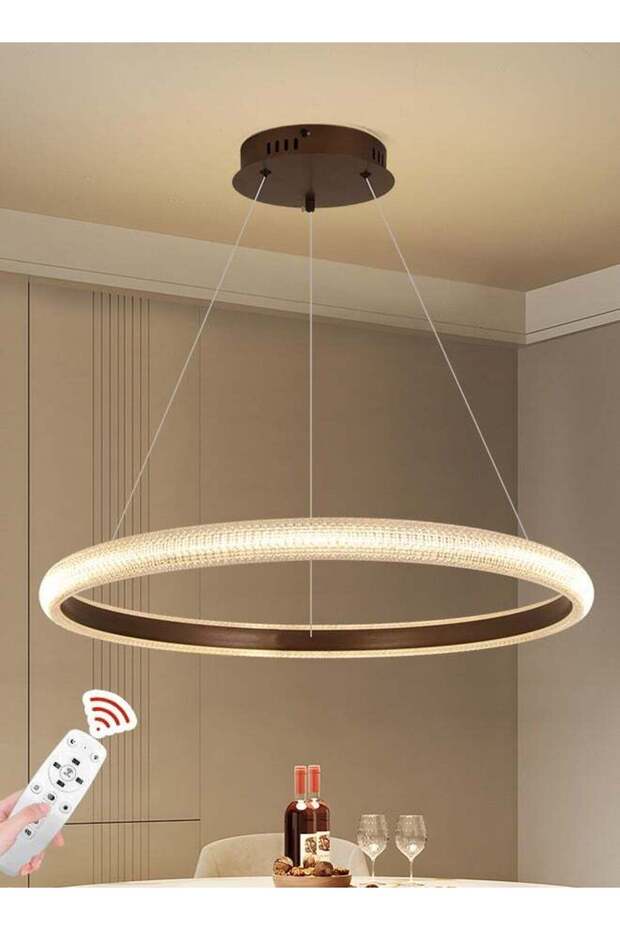LIGHTING LED Modern Chandelier, Remote Control, 1 Ring, Brown, 34W, Height & Color Adjustable