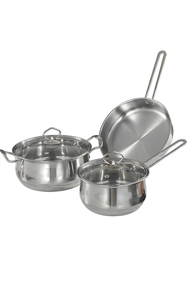 5 Pcs Stainless Steel Cookware Set, Saucepan, Fry Pan, Milk Pan, Ergonomic Handles