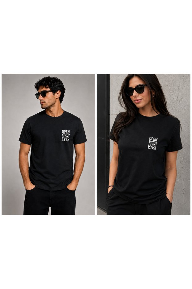 Open Your Eyes Unisex Printed Crew Neck Casual T-Shirt