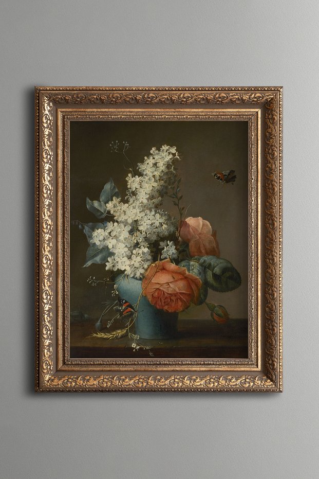 Floral Still Life - Vintage Patterned Painting - Thick Model
