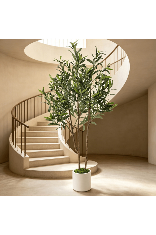 122 cm Artificial Olive Tree Double Trunk – Lifelike & Maintenance-Free with White Planter, Suitable for Living Room & Office