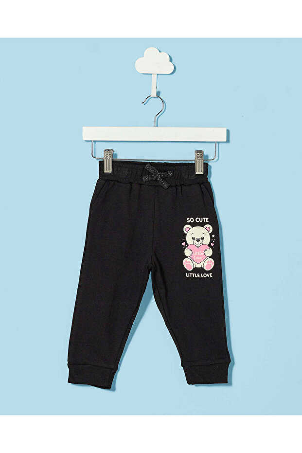 Infant Girls Black Printed Track Pants