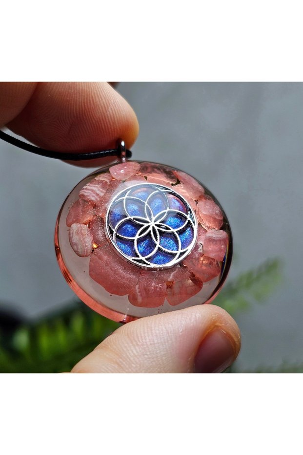 Rodokrozite - Silver Color Torus Figure Orgonite Pendant (Handmade Design Products)