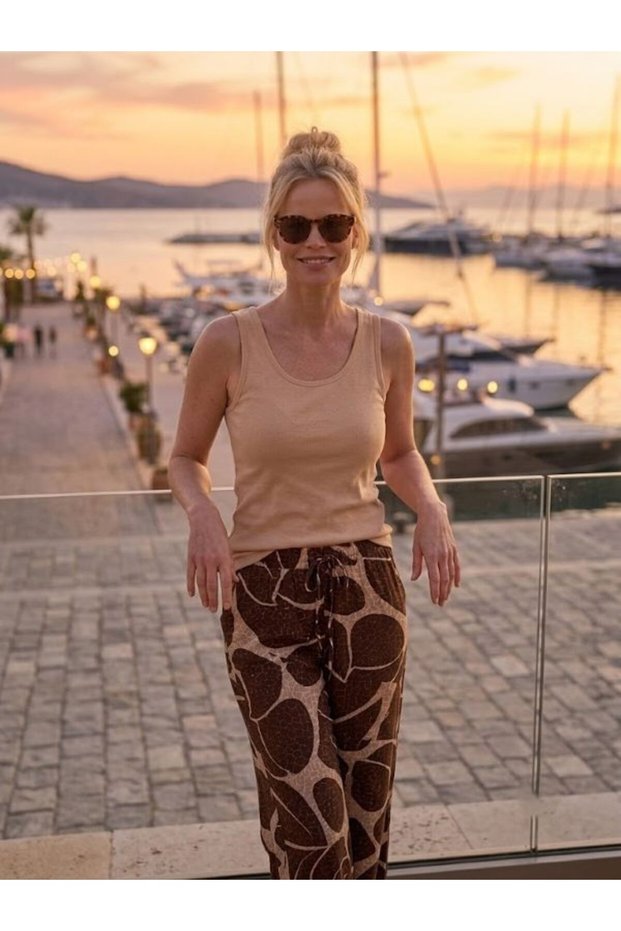 Women's Cotton High Waist Relaxed Fit Wide Leg Patterned Trousers