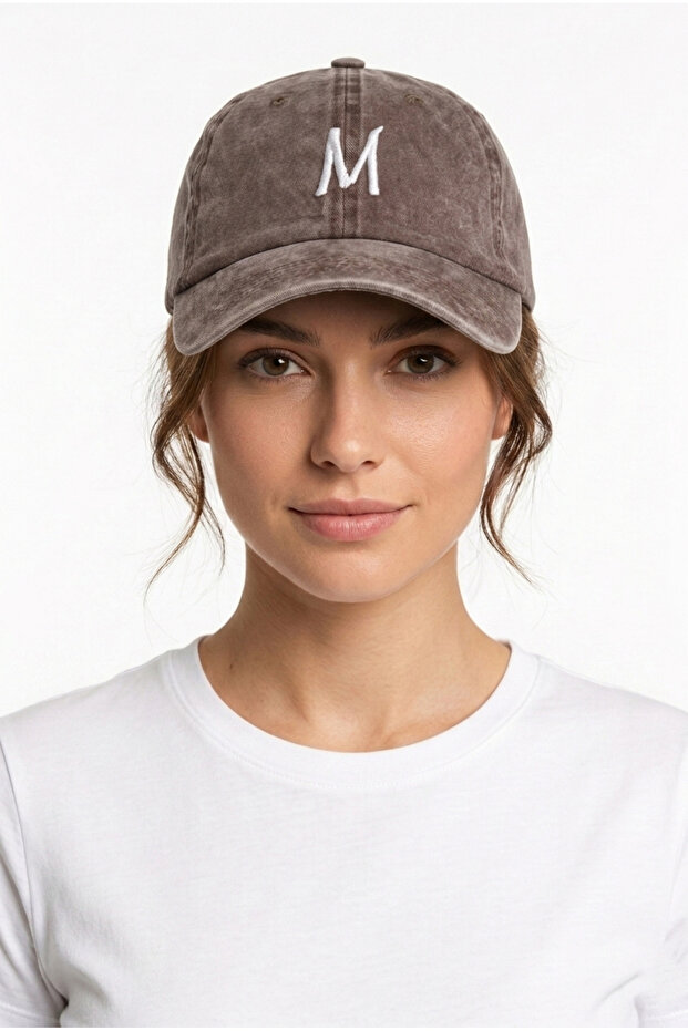 Letter m Brown Embroidered Washable Vintage Unisex Hat