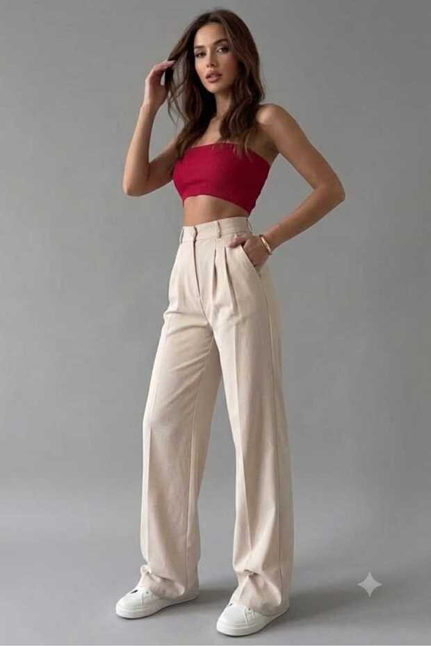Women's Pleated Fabric Trousers