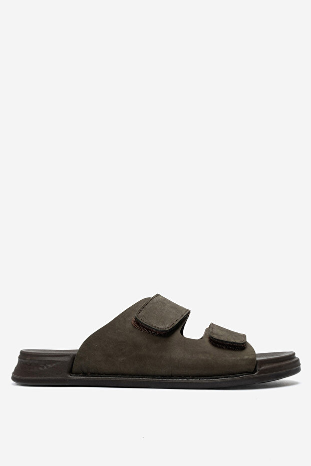 Men's genuine leather strapped slippers hz 255 brown