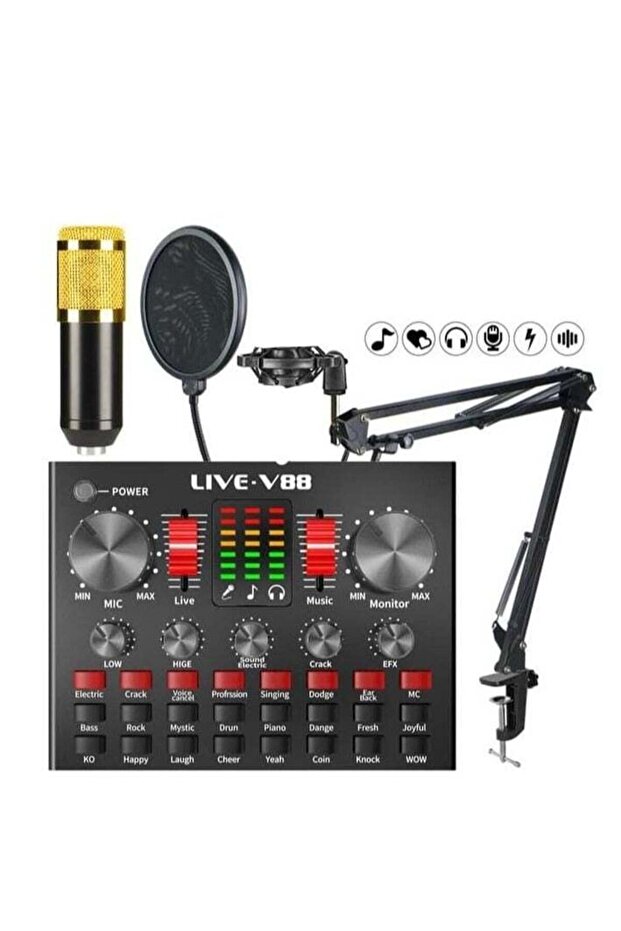 BM800 Professional Mic Condenser Microphone V88 Sound Card Set for Webcast Live Stream