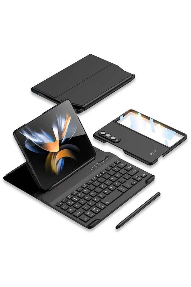 Samsung Galaxy Z Fold 4 Case,Screen Protector Keyboard Leather Case Stylus+Pen Slot Phone Office Kit,Folding Phone Cover