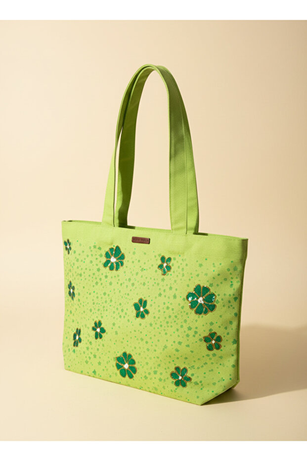 Lime Daisy Canvas Tote Bag