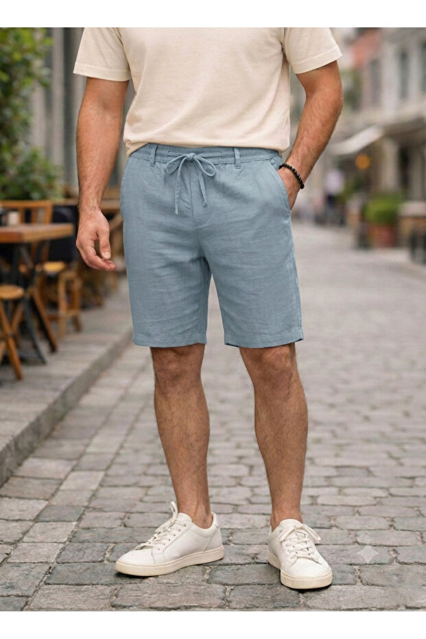 Tile Comfortable Cut Linen Chino Men's Bermuda Shorts