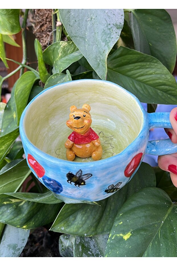 Handmade Ceramic Mug with Winnie the Pooh Figure