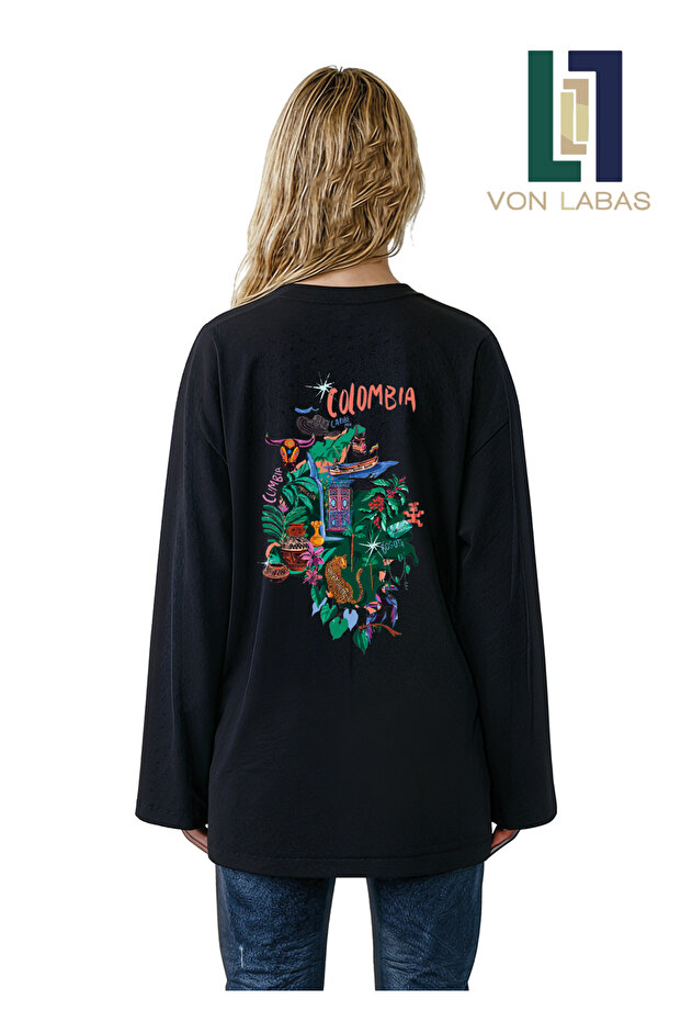 Wide Sleeve Oversize Long Sleeve Black Tshirt 100% Cotton Printed Summer Wear
