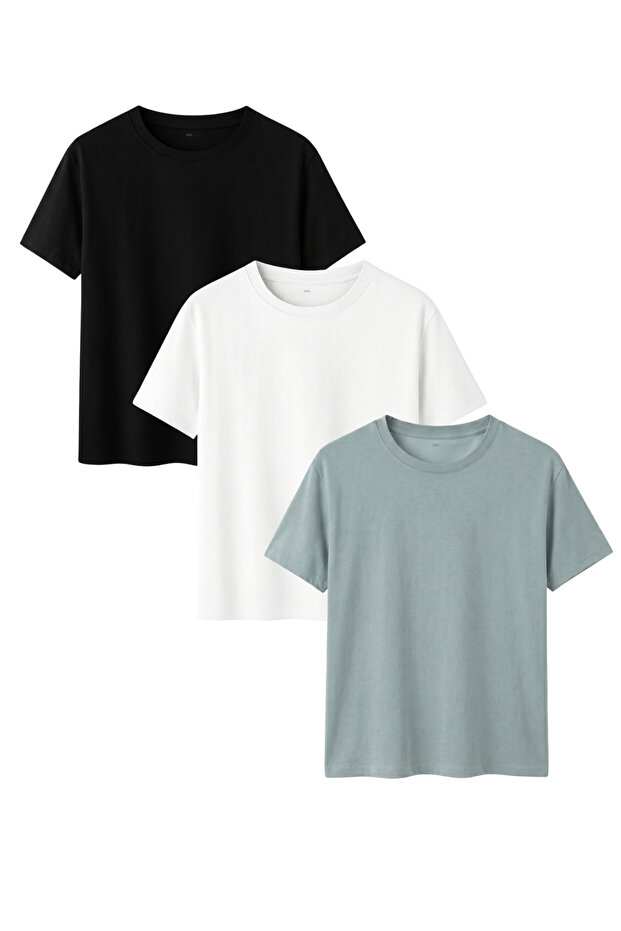 Men's 3-Pack Basic T-Shirt 100% Cotton Short Sleeve Crew Neck Comfortable Fit Black White Mint