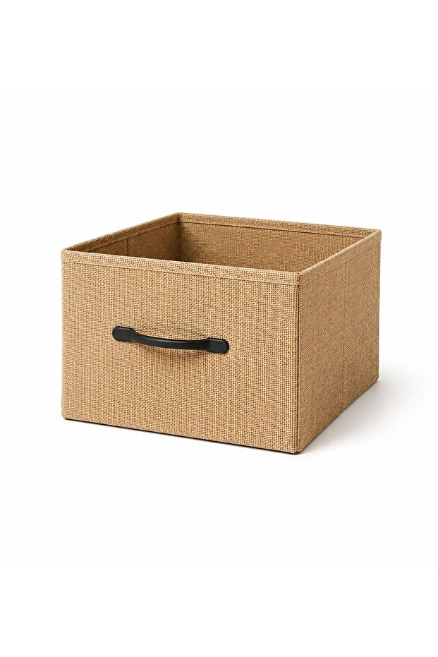 Jute Fabric Storage Box with Handle Organizer Basket Single
