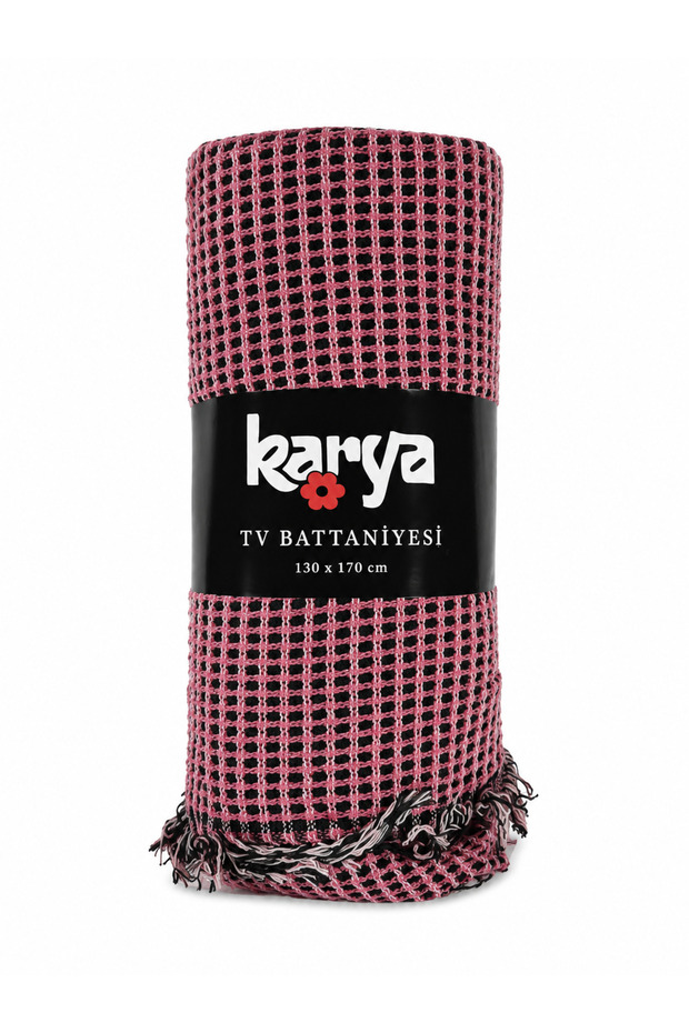Karya Tv Blanket 130X170 cm Soft Pink Black Shawl with Patterned File