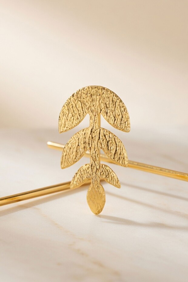 Gold Leaf Patterned Textured Dangle Earrings - 1
