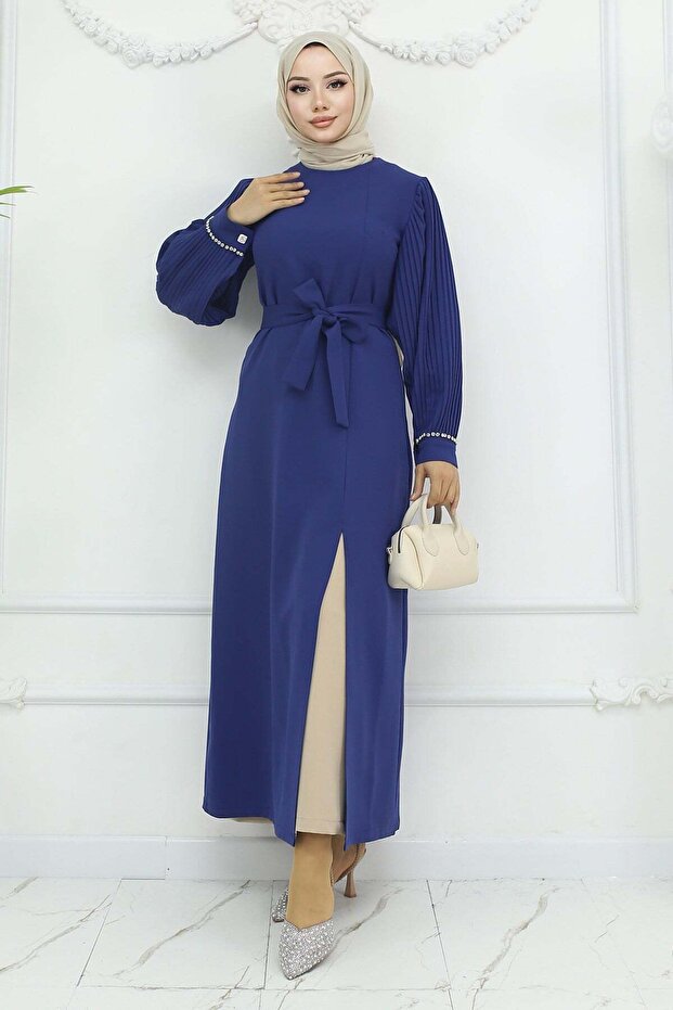 Pleated Slit Suit Indigo 19239