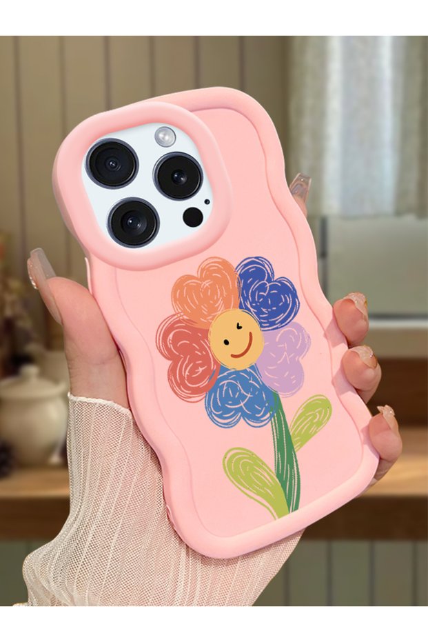 iPhone 15 Pro Compatible Case with Camera Protection Pink Silicone Couple Phone Case with Floral Pattern