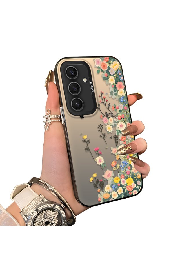 Samsung Galaxy S24 Plus Compatible Silicone Edge Hard Back Case Couple Phone Case with Floral Pattern