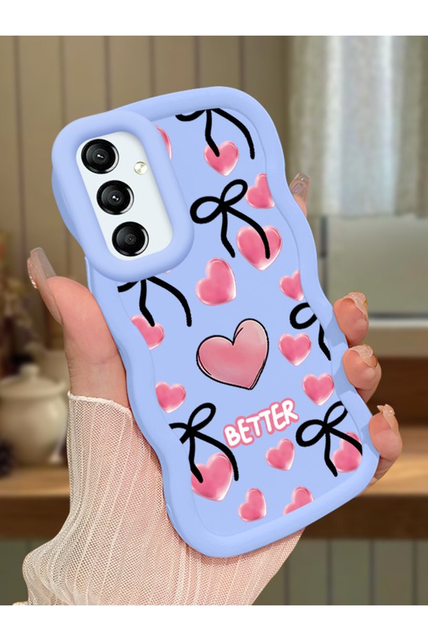 Samsung Galaxy A24 Compatible Case Camera Protector Blue Silicone Couple Phone Case Heart Pattern