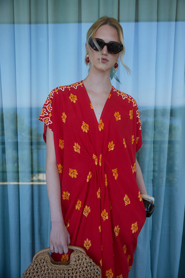 Ethnic Patterned Tunic with Ruched Details