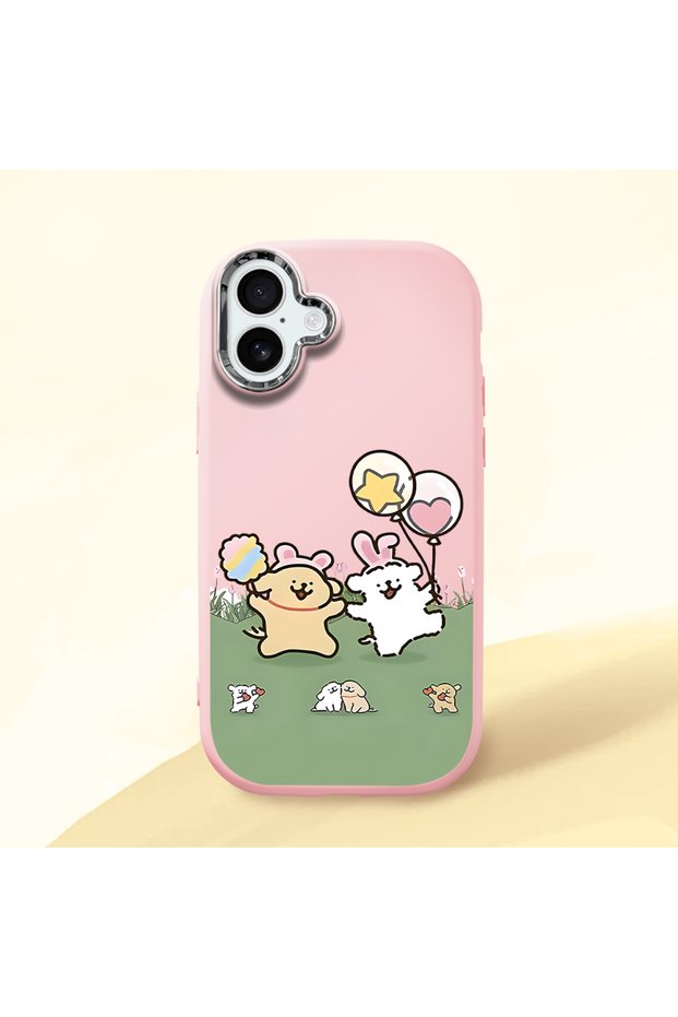 iPhone 16 Plus Compatible Case with Camera Protection Pink Silicone Couple Phone Case with Stripe Pattern
