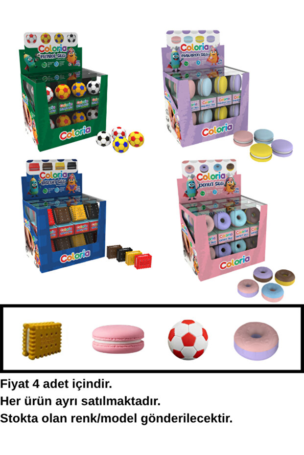 Coloria 4-Piece Eraser Set Donut + Football + Macaron + Biscuit
