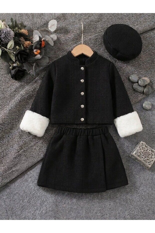 Black Woven Thick Fabric Design That Keeps Warm in Winter, 3-Piece Combination