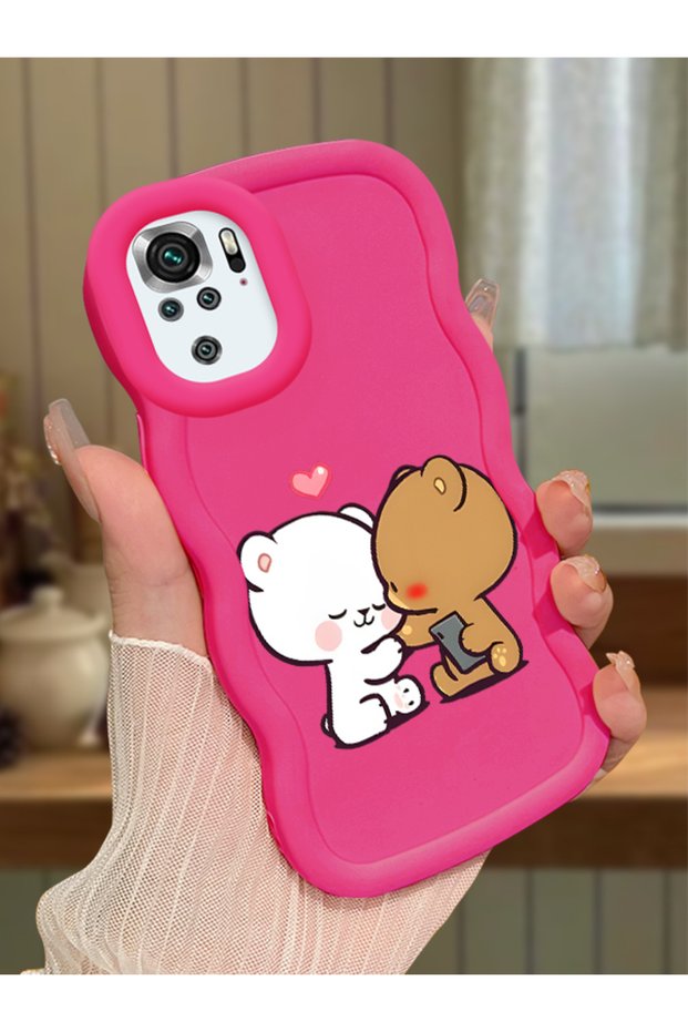Redmi Note 10S Compatible Case Camera Protector Red Silicone Couple Phone Case Cute Pattern