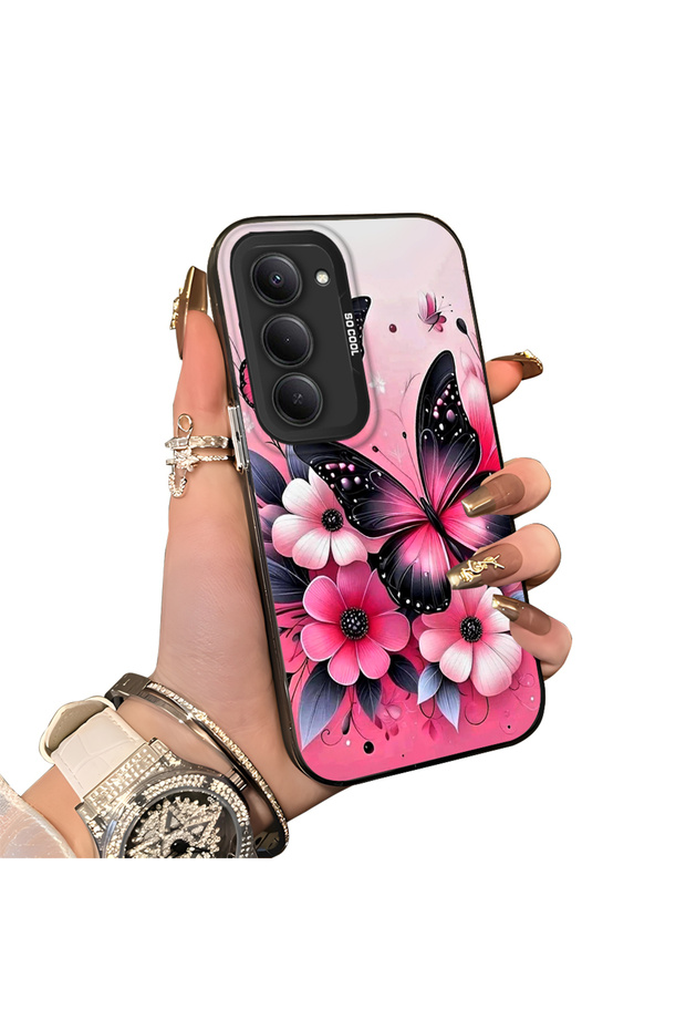 Redmi 15 5g Compatible Silicone Edge Hard Back Case Couple Phone Case Butterfly Pattern