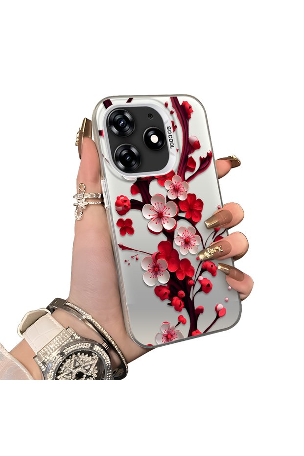 Tecno Spark 10 Pro Compatible Silicone Edge Hard Back Case Couple Phone Case with Floral Pattern