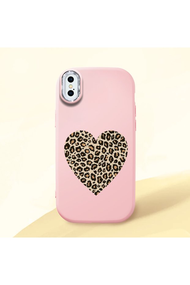 iPhone X Compatible Case with Camera Protector Pink Silicone Couple Phone Case with Heart Pattern