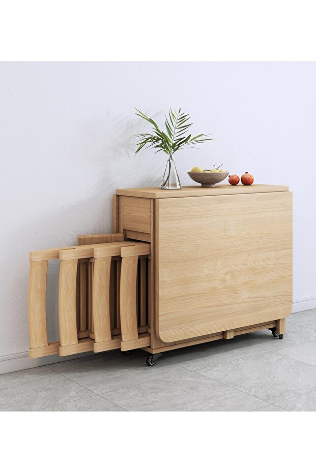 Foldable Dining Table Set with 4 chairs, 1 Storage Drawer, Space Saving for Home Living Room and kitchen, Wood