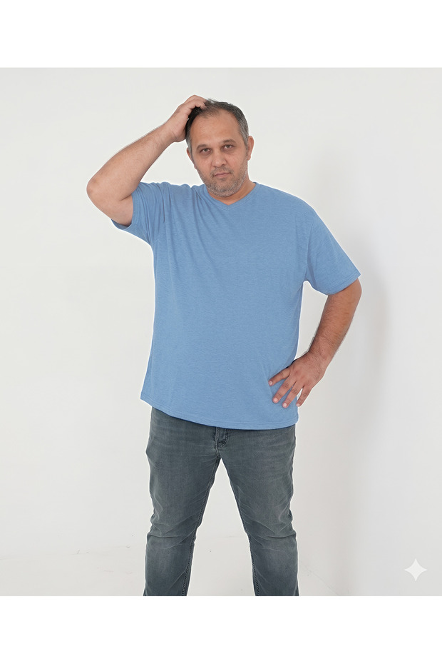 Men's Large Size V-Neck Short Sleeve T-Shirt / 100% Cotton Kagi Fabric