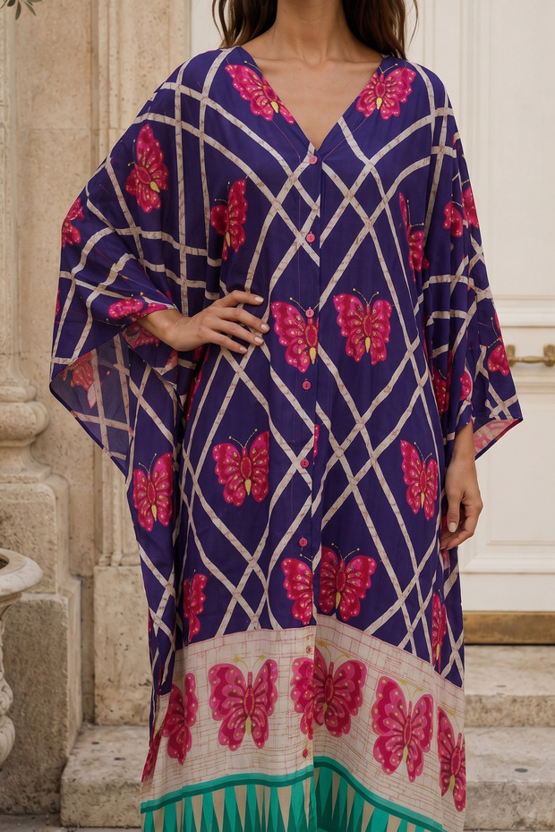 Butterfly Pattern Buttoned Oversize Dress | One Size | Std Size - 4