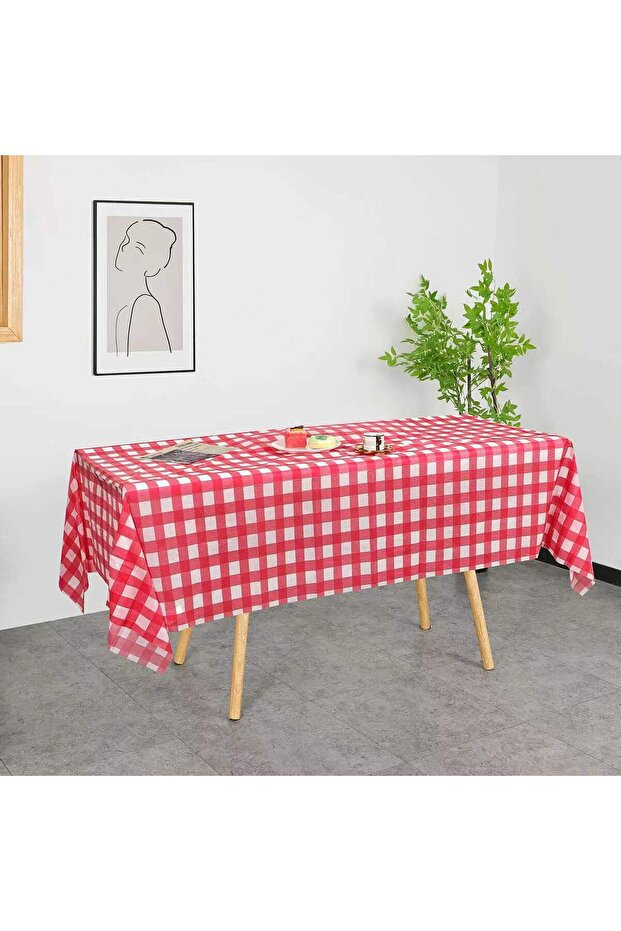 1pc Red 1/2pcs 137x274cm Red Black Checkered Disposable Tablecloth Wedding Birthday Party Indoor Out
