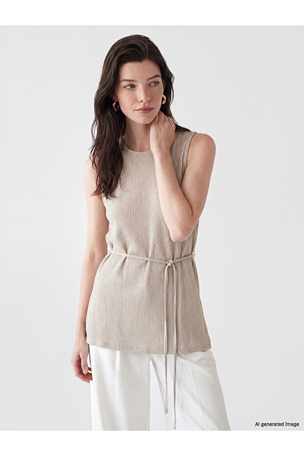 Two Mt Shop Quality Belted Textured Blouse