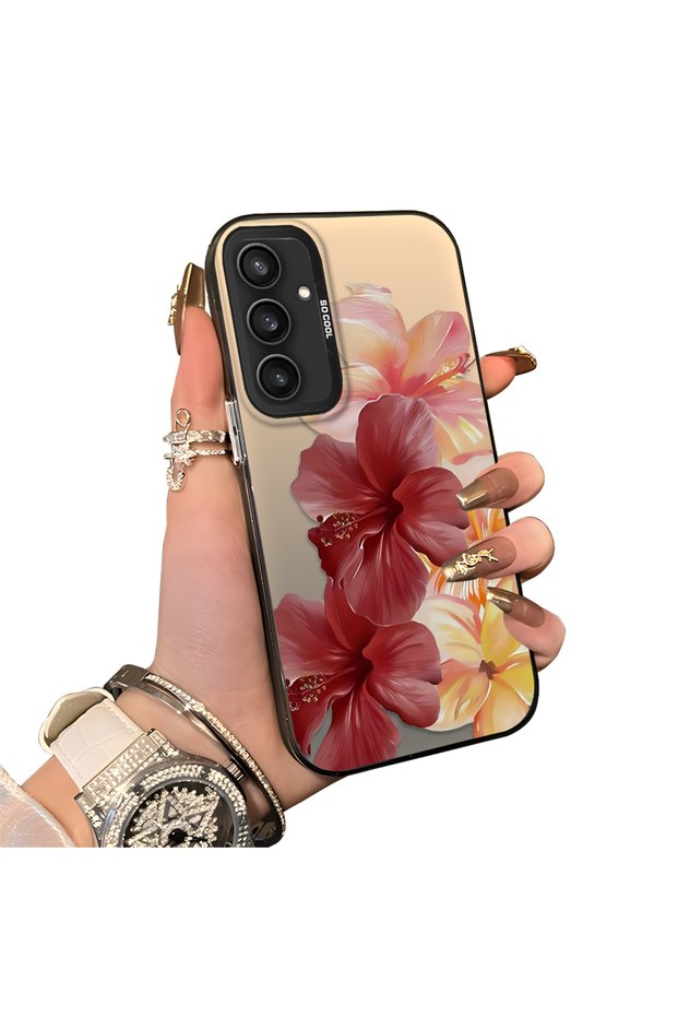 Samsung Galaxy S23 Fe Compatible Silicone Edge Hard Back Case Couple Phone Case with Floral Pattern